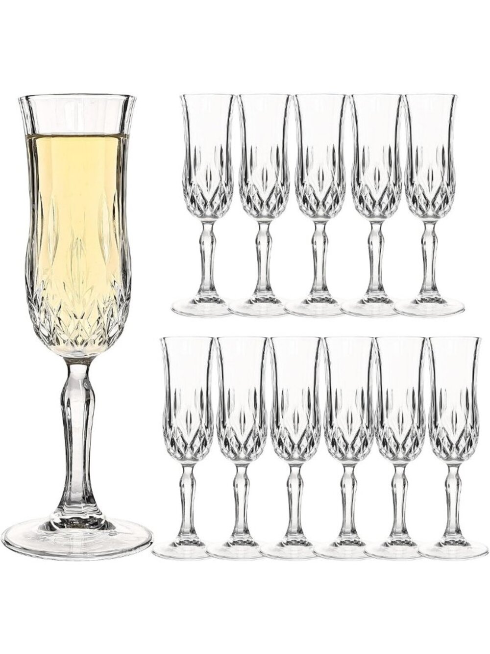 Vintage Champagne Flutes Set of 12 - Elegant 4 oz Glasses with Cut Design